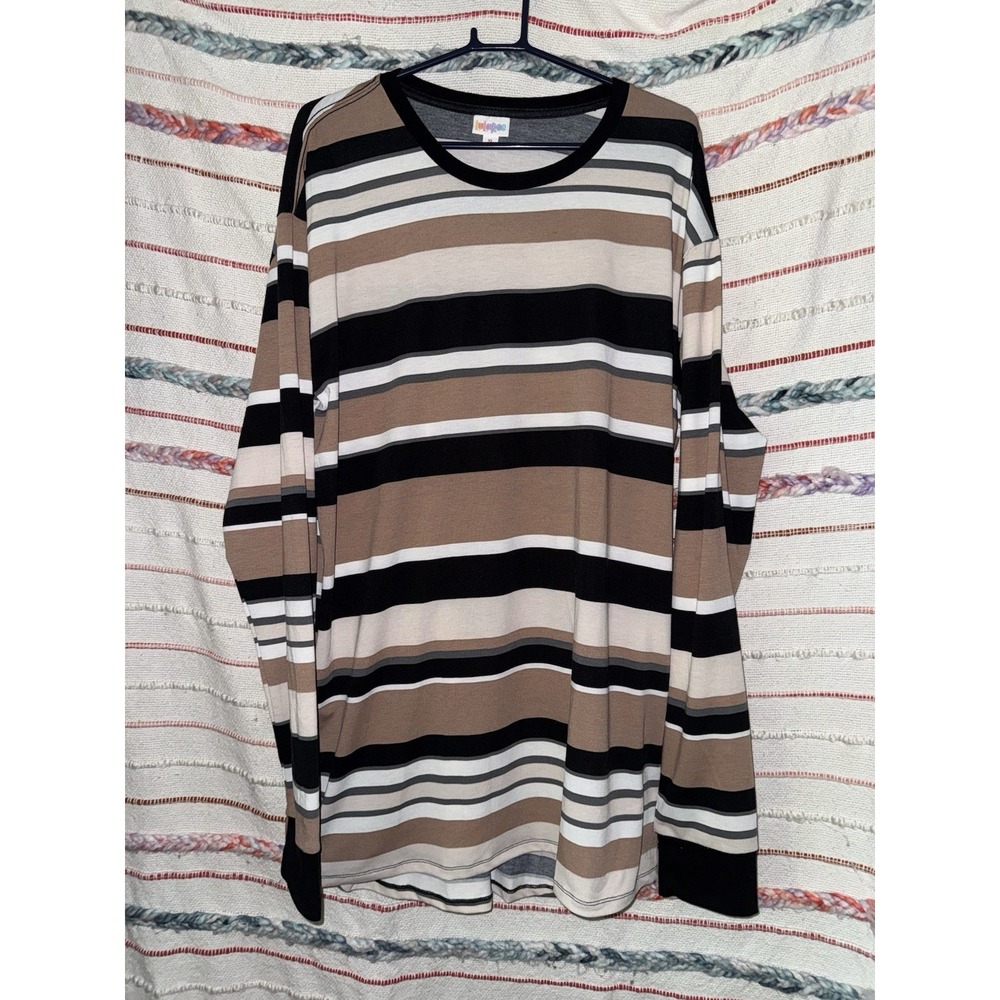 X-Large LuLaRoe Long Sleeve Hudson Stripes Brown Black White EUC